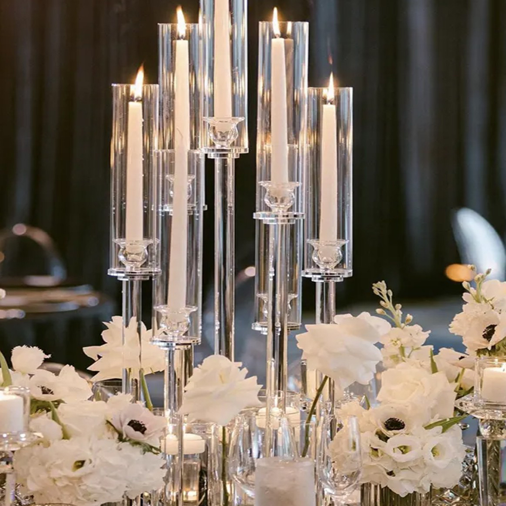 Popular wedding centerpieces 8 arms crystal Long stem candle stick candle holder