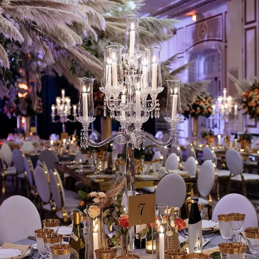 Wholesale Tall Crystal 9 head Arm Candelabra Wedding Table Decorative Centerpieces